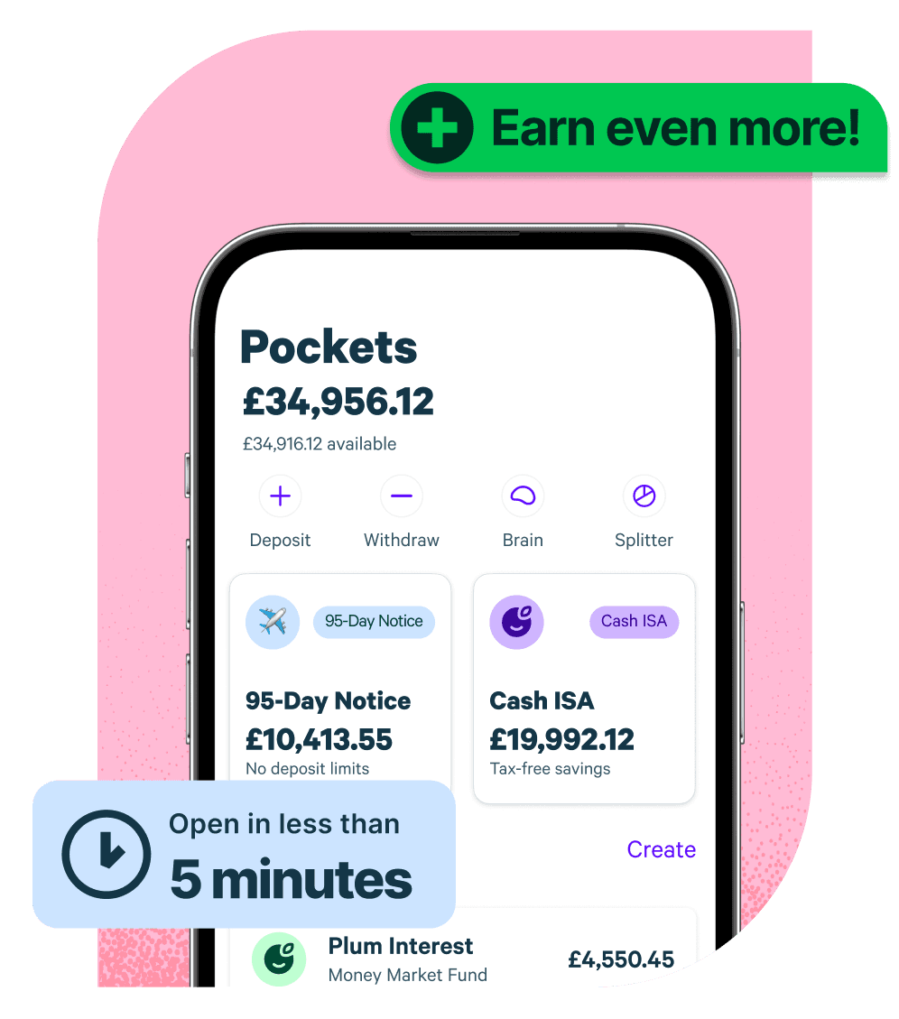 A phone screen showing the Pockets screen in the Plum app.