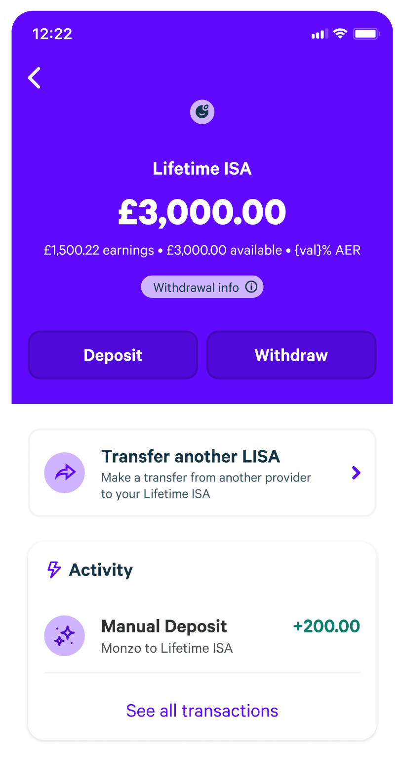 App screen showing a Lifetime ISA balance.