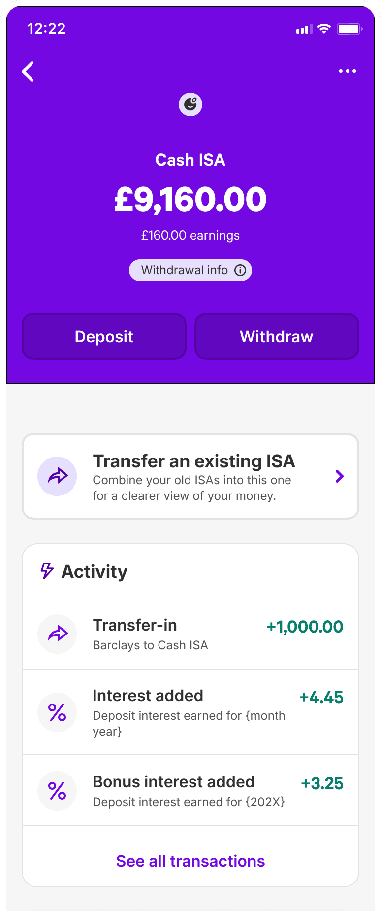 Cash ISA phone screen 