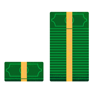 An illustration of some bank notes, two piles, one stacked higher than the other.