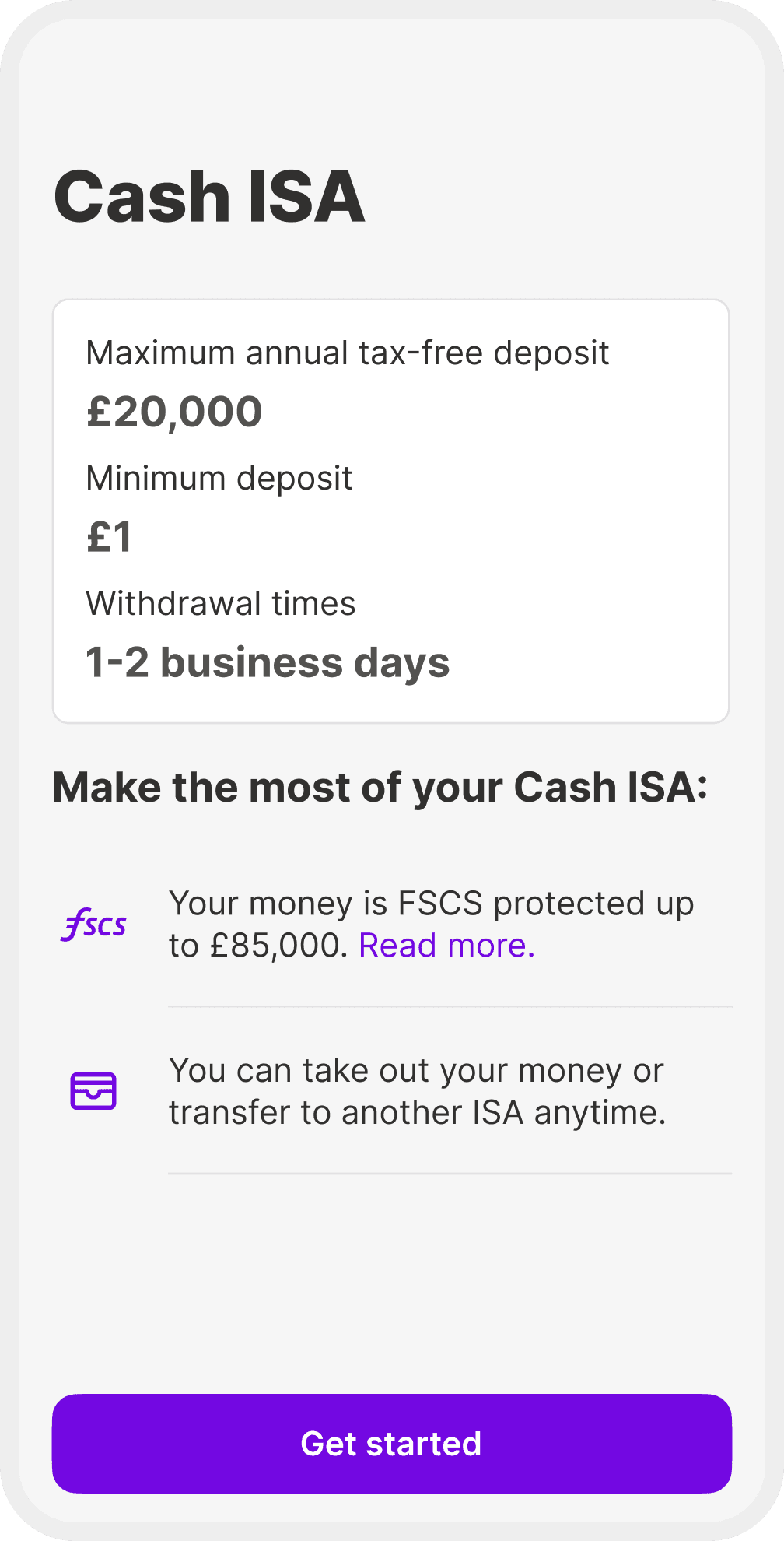 Cash ISA start screen