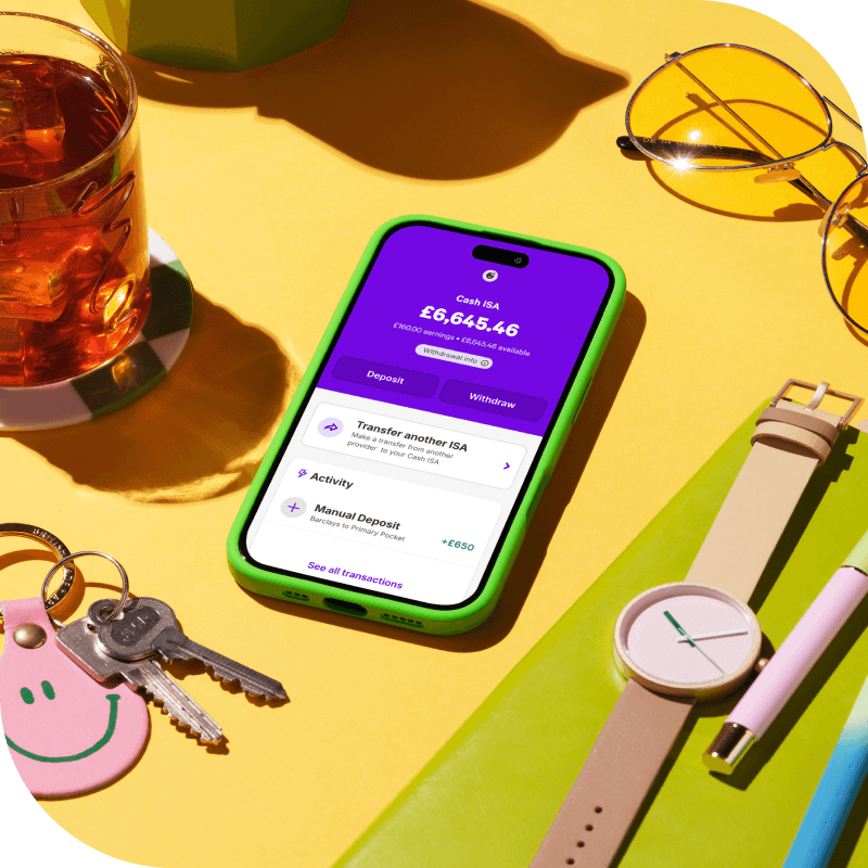 mobile phone with app plum open on a table