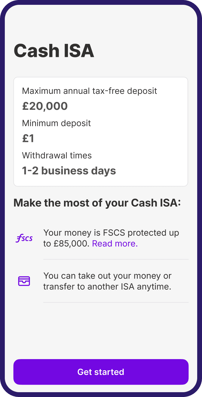 Cash ISA start screen