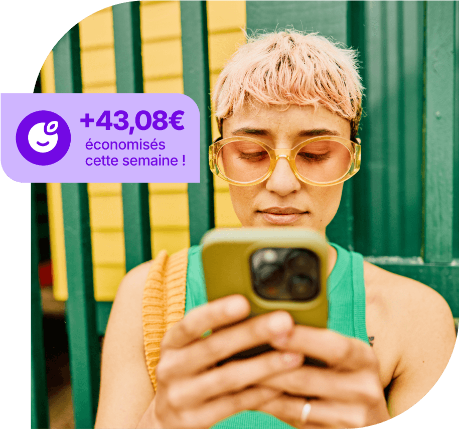 human checking plum app on her mobile phone