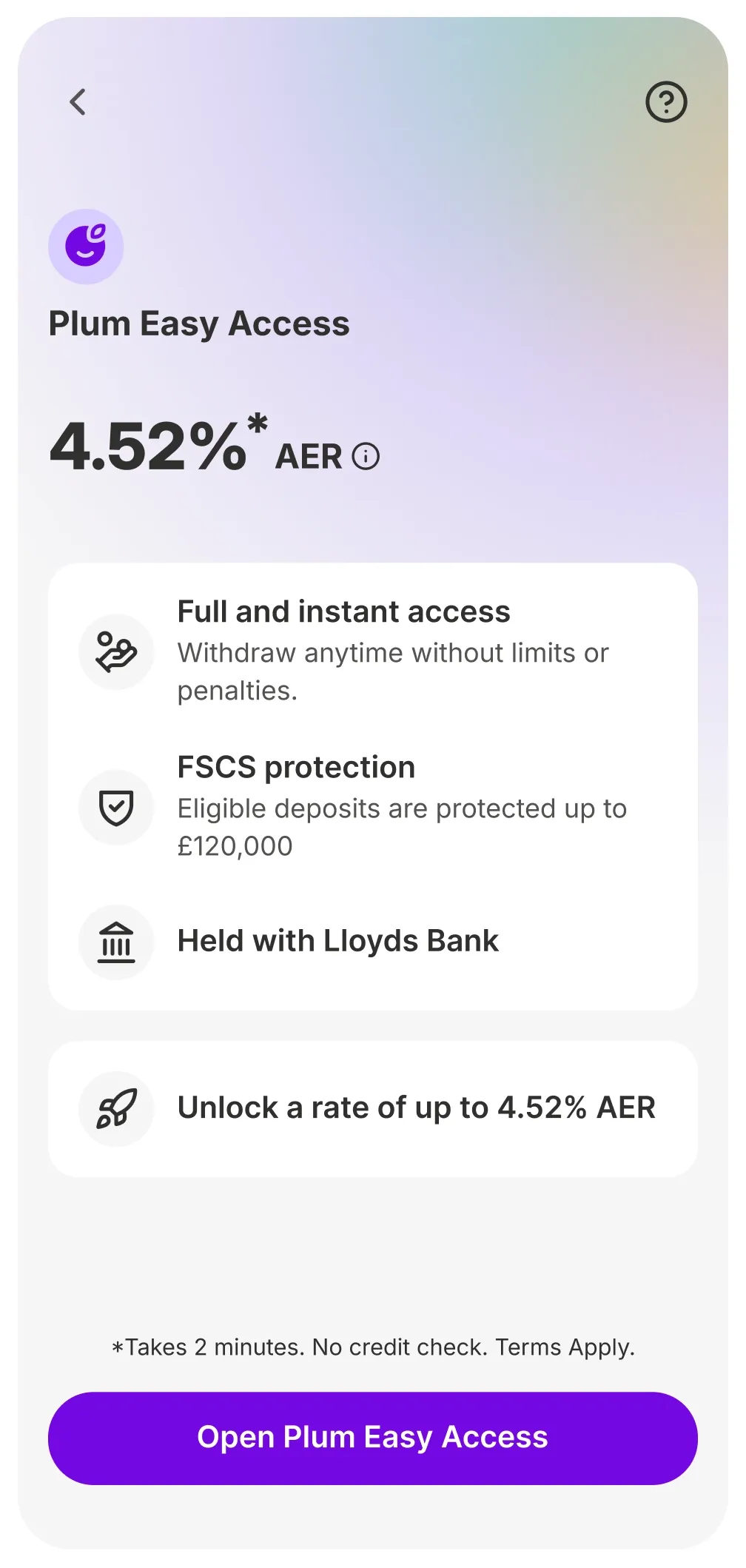 Plum Easy Access 6 month rate incentive