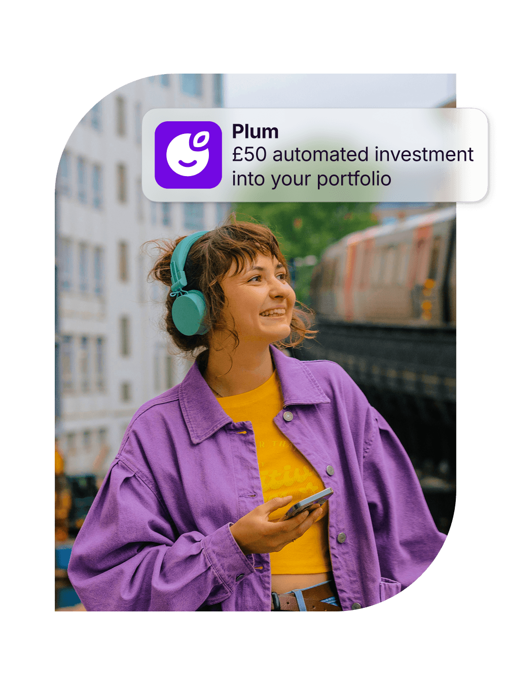 Woman with headphones on automated investing uK mobile